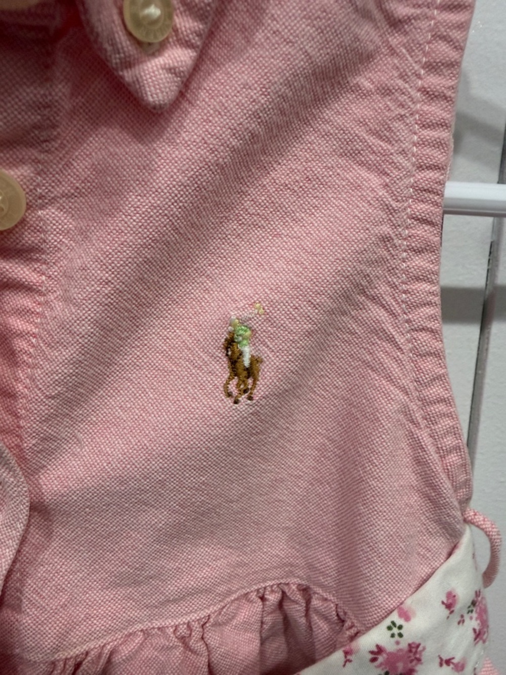 Ralph Lauren Baby Girl Dress 18M Pink Cotton Button Front Bow Belt Polo Infant - Picture 5 of 5